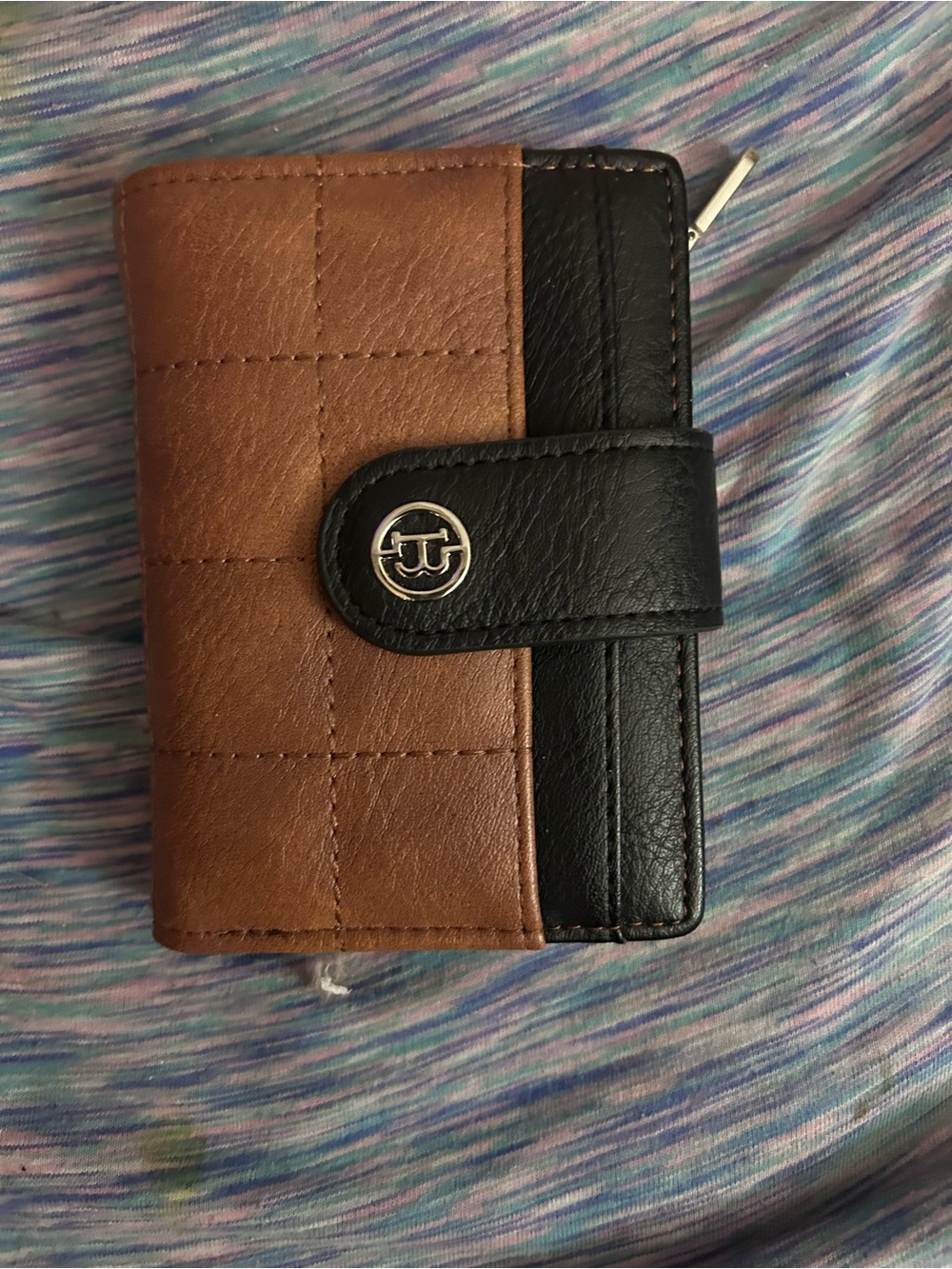 Two-Tone Brown and Black Leather Wallet with Logo Accent
